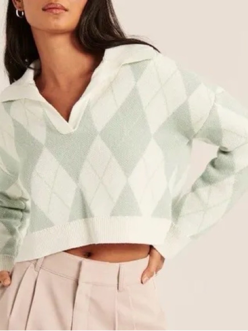 NWOT // Abercrombie & Fitch - Mint and White Argyle V-Neck Sweater